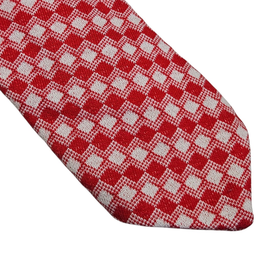 Vintage 80s Handmade Red Checkered Necktie Mens‎ Fashion Dress Tie Classic